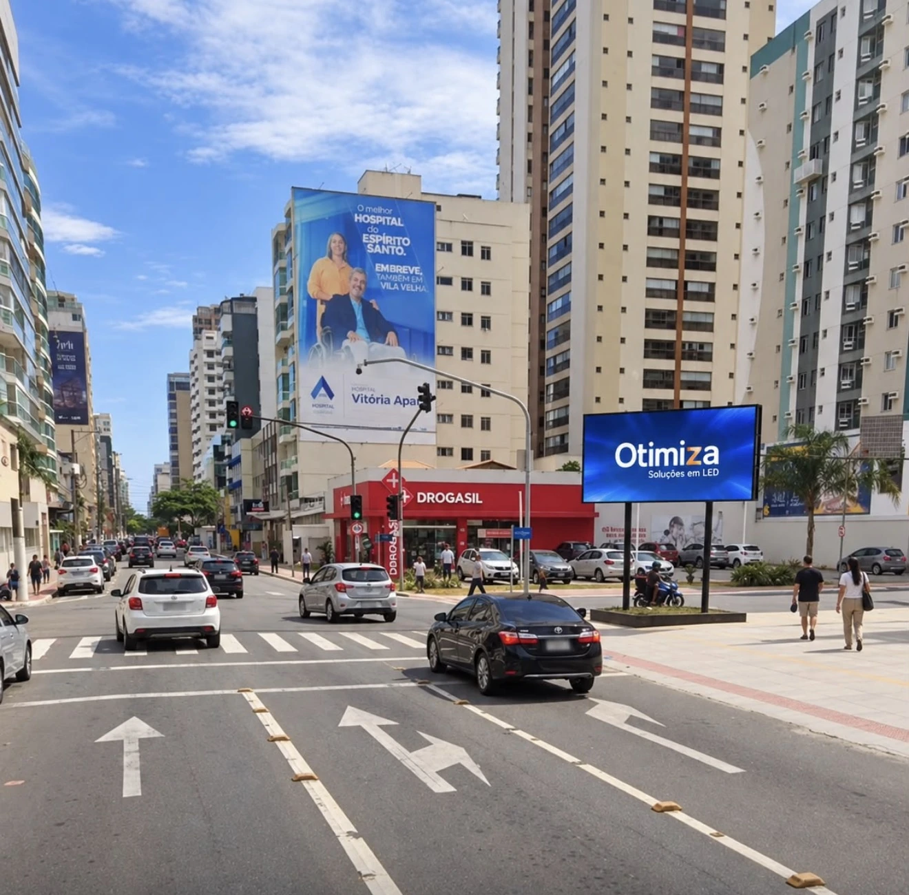 Painel de LED da Otimiza na Avenida Hugo Musso com a Rua Ceará, na Praia da Costa