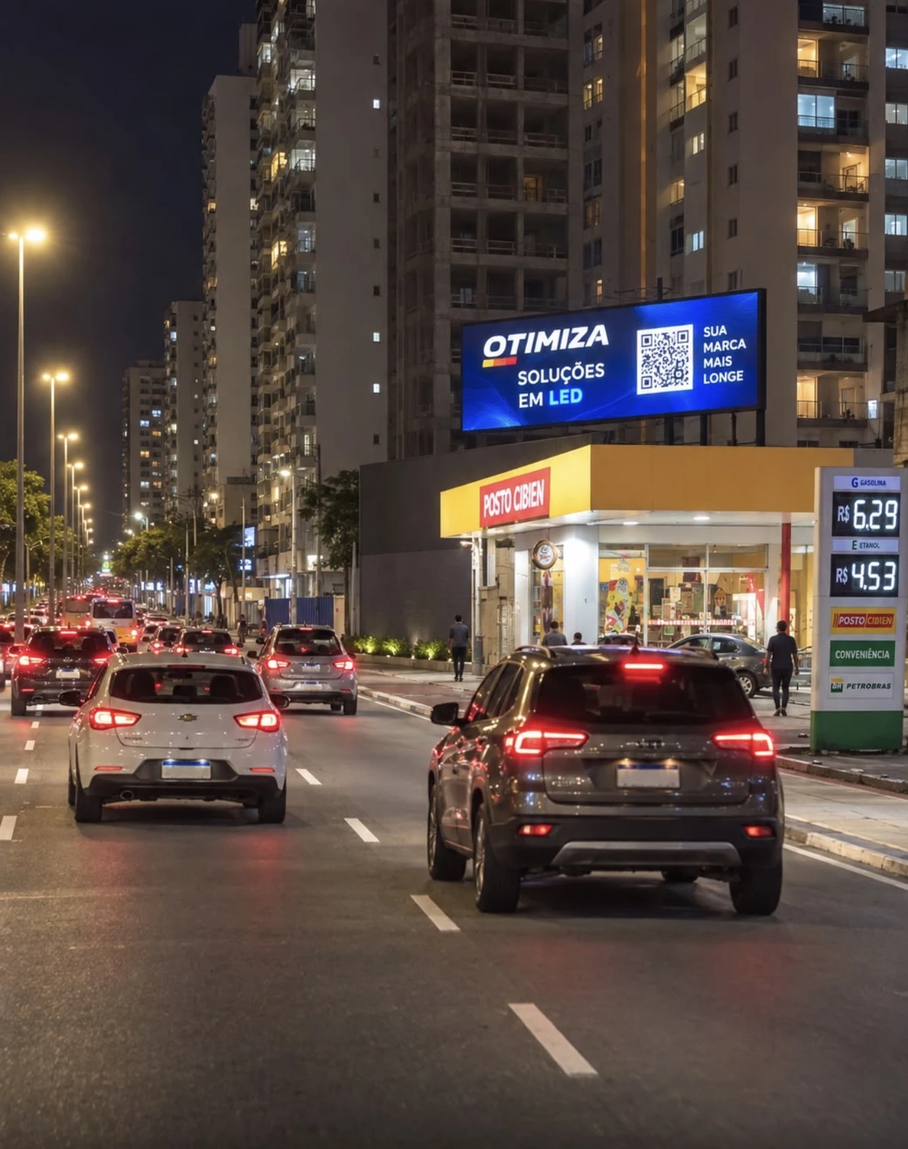 Painel de LED da Otimiza na Rodovia do Sol, próximo ao Posto CIBIEN, em Vila Velha